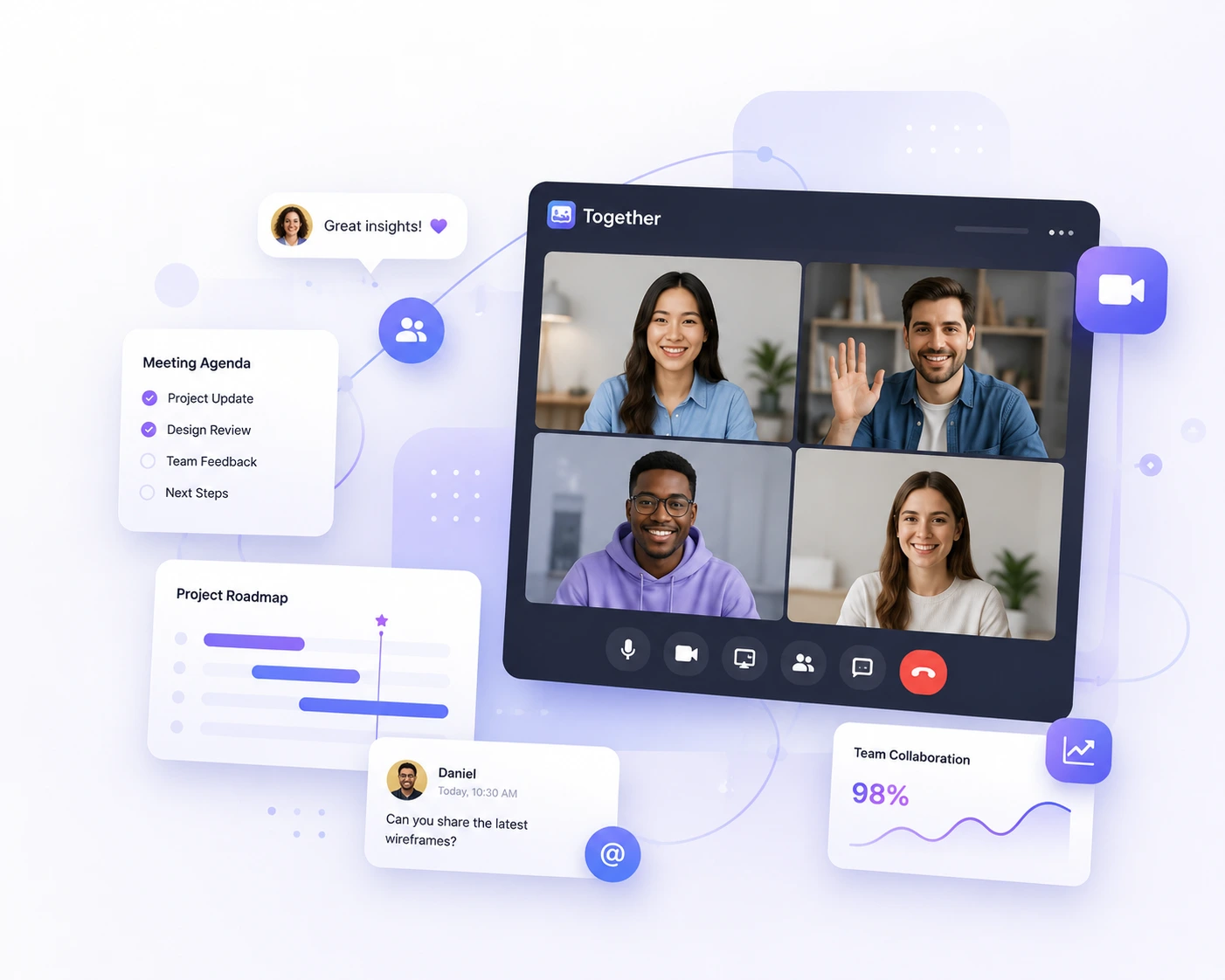 People connecting through online video meetings